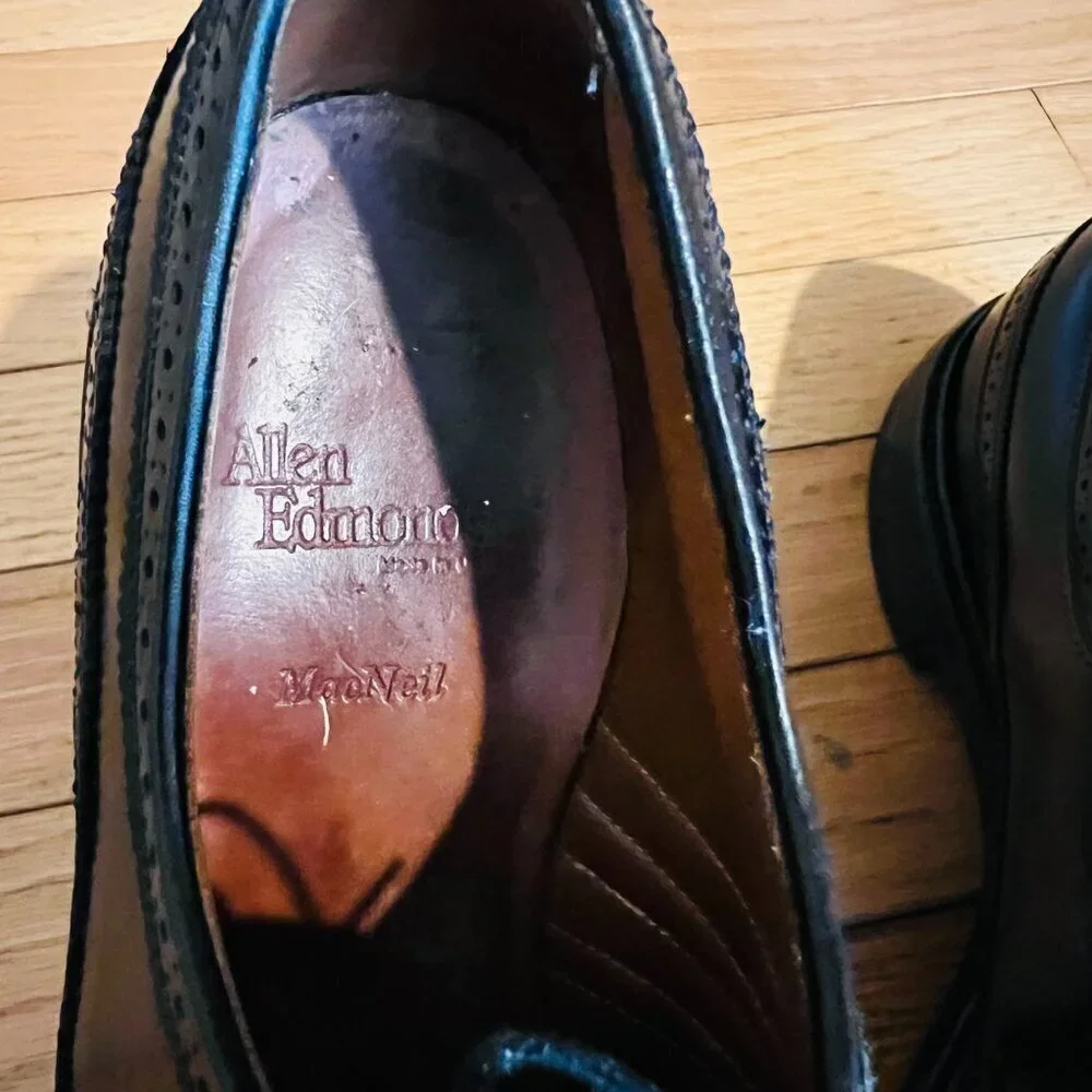 Allen Edmonds MacNeil US 12 B Longwings Oxford Wingtip Black Leather USA Made